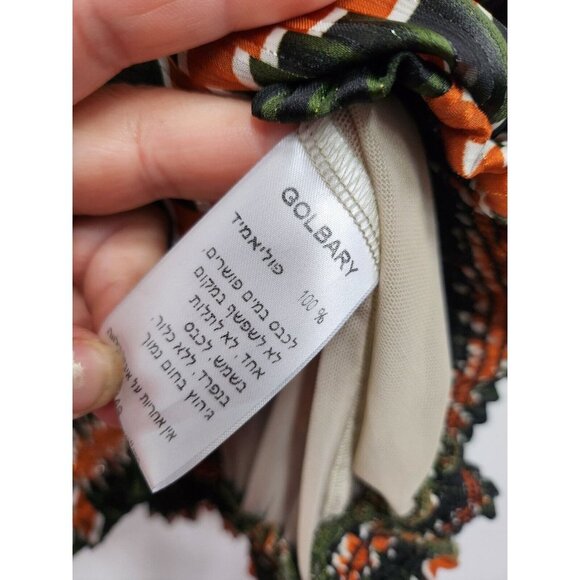 Golbary Womens Blouse Size XL Green Orange Chevron Metallic Dolman Smocked Hem - Picture 6 of 8